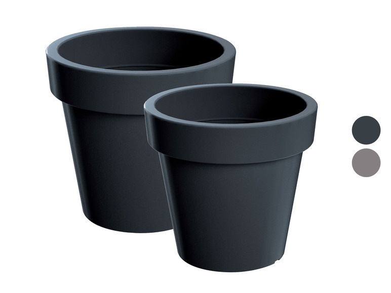 Twee ronde potten in donkergrijs