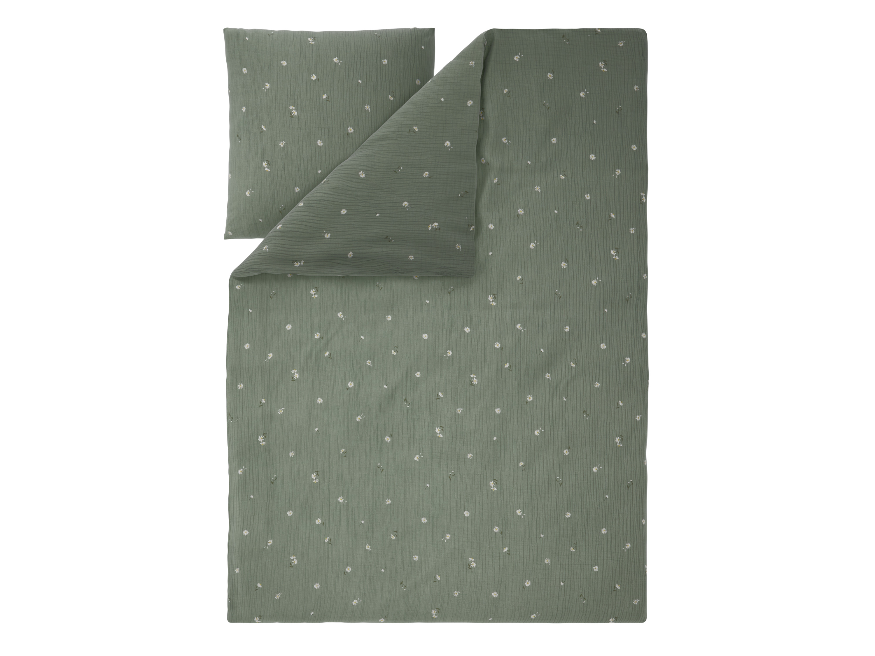 LIVARNO Mousseline dekbedovertrek 140 x 200 cm (Bloemen/groen)