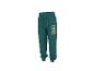 Groene kinder joggingbroek met dinosauruspatroon en tekenfilmfiguur.
