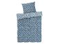 Donkerblauwe beddengoedset met gestileerd bloemenpatroon.