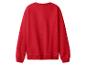 Een effen rood sweatshirt met lange mouwen, van achteren gezien.
