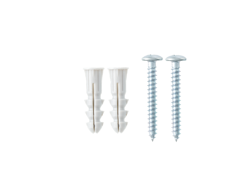 Twee schroeven en twee witte plastic pluggen.
