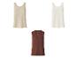 Twee gebreide tops in beige en wit, plus een bruin vest met knopen.