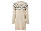 Beige trui-jurk met lange mouwen en Fair Isle-patroon bij de halslijn.