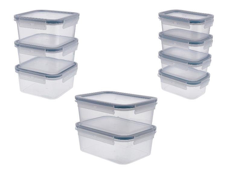 Set transparante plastic voedselcontainers met grijze deksels