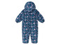Een donkerblauwe overall met bloemenprint voor kinderen.