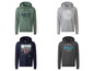 Vier verschillende hoodies met grafische prints, waaronder een New York skyline