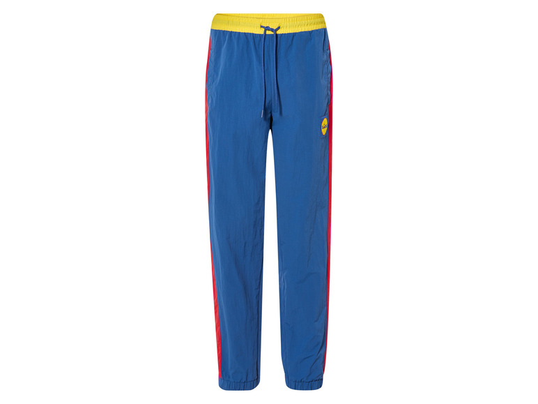 Blauwe joggingbroek met rode strepen en Lidl logo.