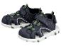 Donkerblauwe kindersandalen met groene accenten en witte zolen
