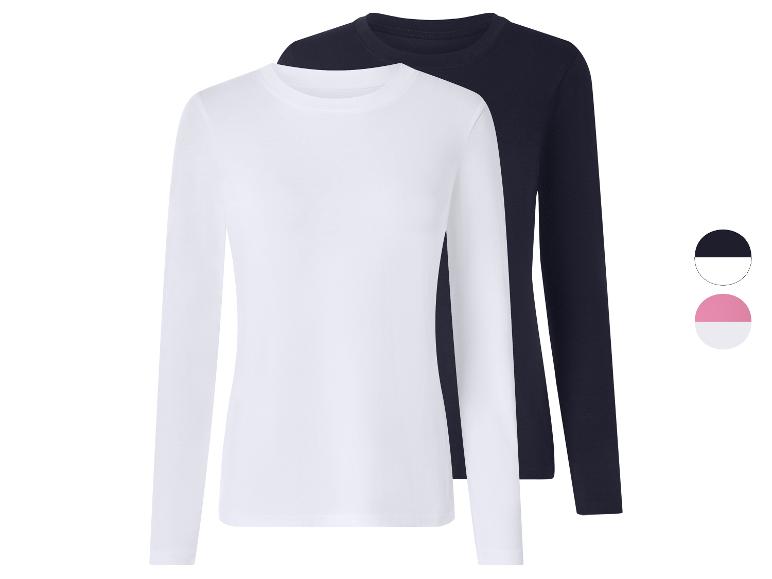 2-pack dames T-shirts met lange mouwen: één wit en één marineblauw