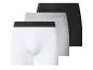 Drie herenboxershorts: wit, grijs en zwart.