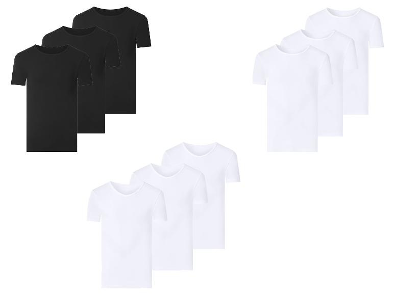 Verpakkingen met zwarte en witte T-shirts met korte mouwen, ronde en V-hals.