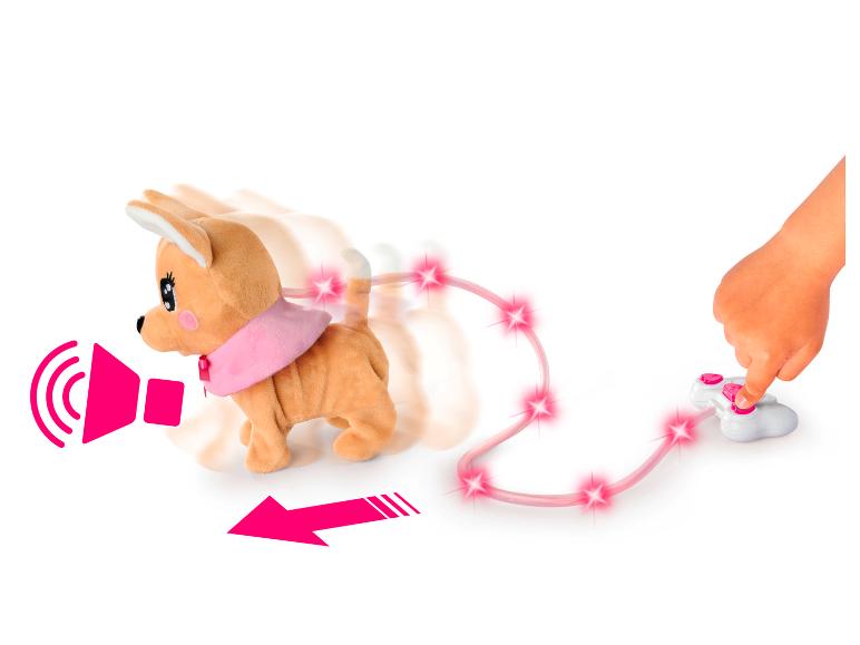 Pluche hond met afstandsbediening en lichteffecten.