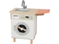 Houten speelgoed wasmachine met gootsteen en strijkplank, met digitaal display 01:15