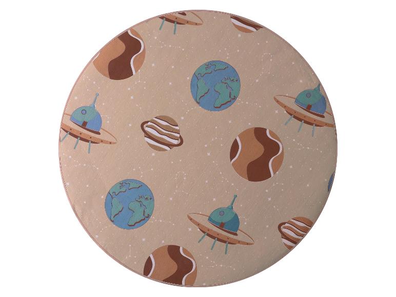 Ronde kinder speelmat met ruimtethema.
