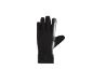 Zwarte handschoen met reflecterende details en gestileerd logo.