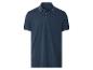 Donkerblauw poloshirt met wit gestreepte kraag en mouwboorden
