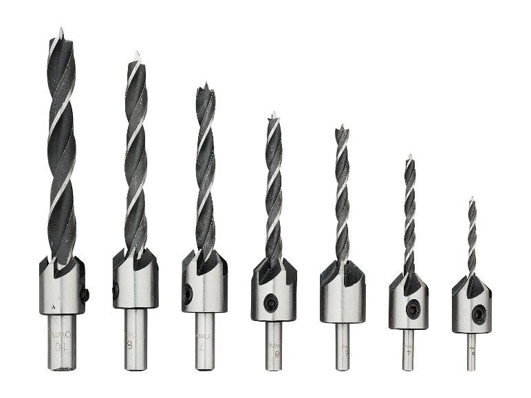 Set houten boorbits in verschillende maten.