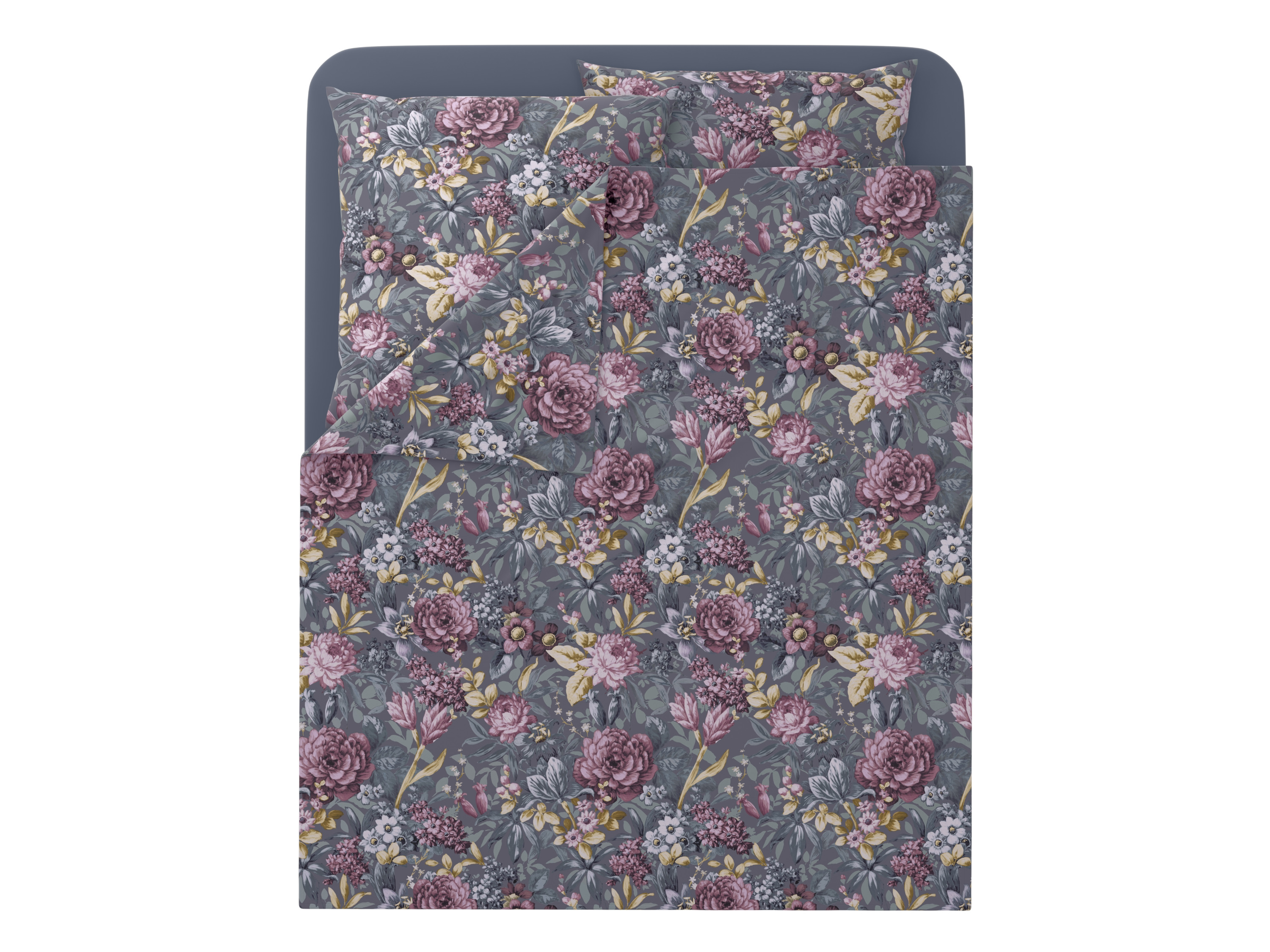 LIVARNO Dekbedovertrekset 240 x 220 cm - met hoeslaken (Bloemen/antraciet)