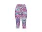 Capri fitnesslegging met abstract bloemenpatroon in roze, blauwe en paarse tinten.