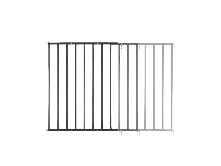 Uitschuifbaar metalen veiligheidshek voor kinderen.