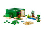 Lego Minecraft set met een schildpadhuis, figuren en een vlot.