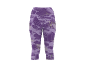 Dames sport capri legging met paars camouflagepatroon en strepen.