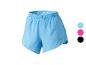Hemelsblauwe sportshorts voor dames met elastische tailleband en mesh details.
