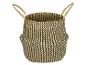 Gevlochten mand met zwart-beige zigzagpatroon en handvatten