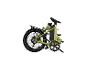 Olijfgroene opvouwbare elektrische fiets met zwarte accu en Shimano details.