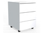 Een wit bureau met drie lades op wielen.