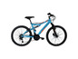 Een blauwe mountainbike met de naam 'Scraper'.