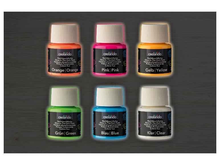 Zes Crelando glow-in-the-dark verven.