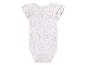 Baby body met ruffles, lichtbeige bloemenprint.