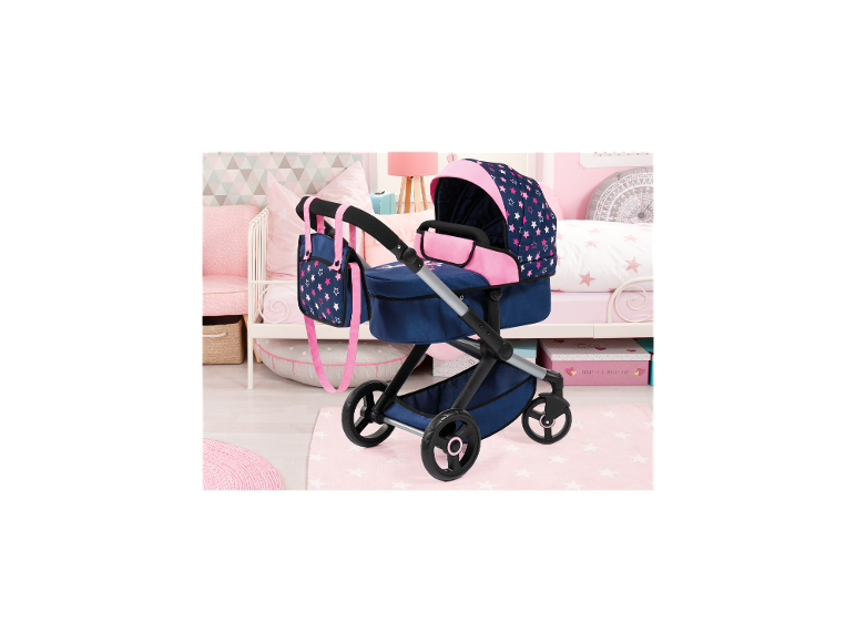 BAYER DESIGN Combi poppenwagen Xeo Deluxe Set in blauw en roze met sterrenpatroon in een kinderkamer