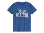 Een blauwe T-shirt met Stitch van Disney.