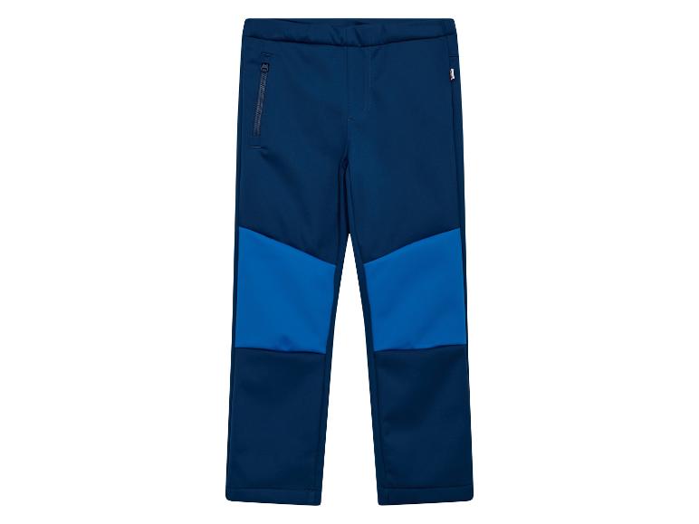 Blauwe softshell kinderbroek met lichtblauwe details en rits