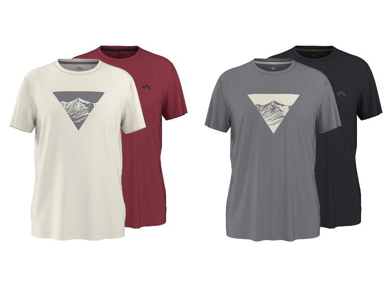 Heren T-shirts met bergprint in wit, rood, grijs en zwart.