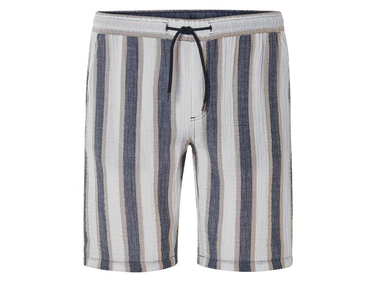 Beige en grijze gestreepte shorts, zomerse stijl.