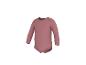 Roze babyromper met lange mouwen en drukknopen, vooraanzicht.
