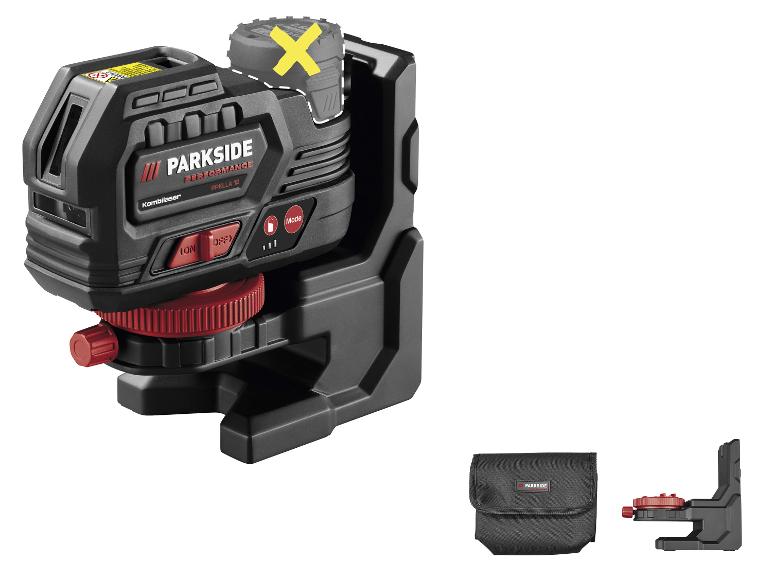 Kombilaser met aan/uit-knoppen, modusknop en batterij-indicator, plus accessoires
