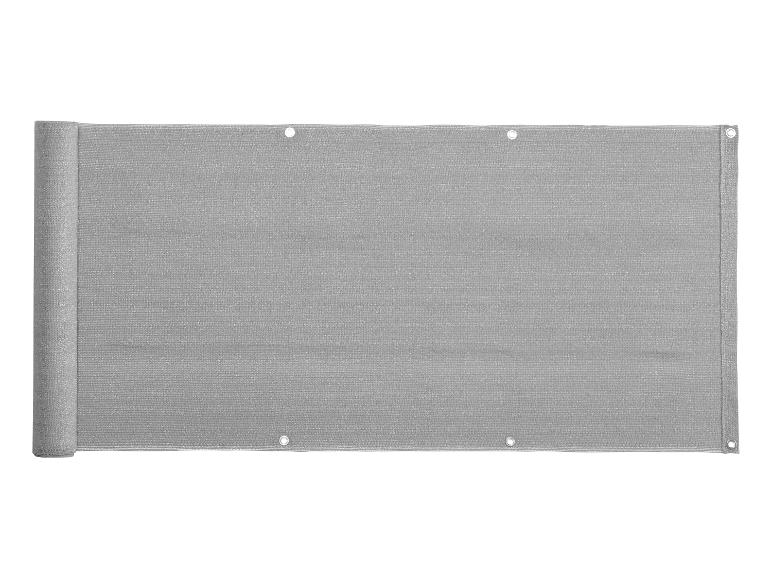 Grijs oprolbaar balkon- of terrasscherm met metalen oogjes
