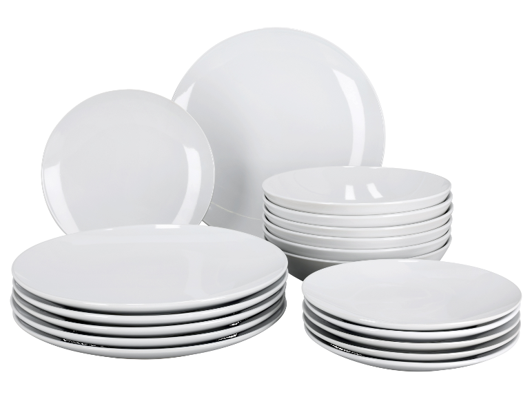 Stapel witte porseleinen borden.