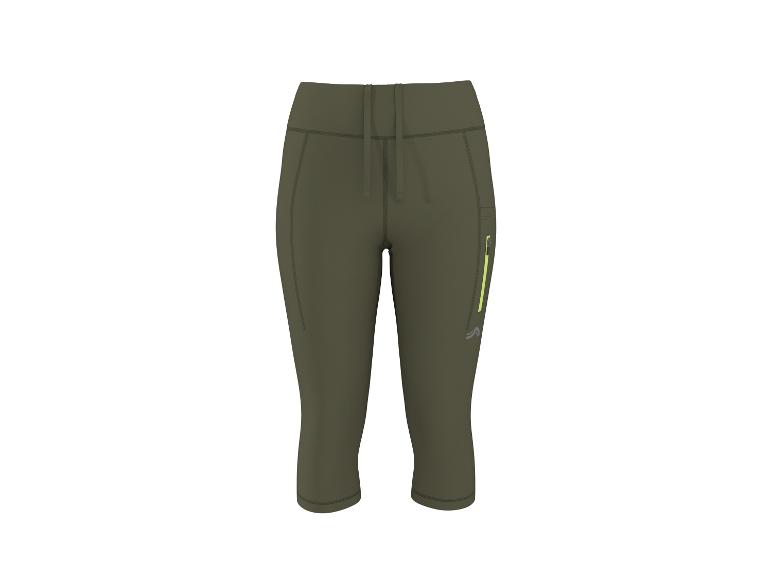 Driekwart khaki dameslegging met trekkoord en ritszak.