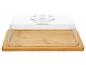 Houten plank met transparante plastic deksel voor kaas of boter.
