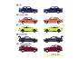 Collectie van vijf paar speelgoedauto's, inclusief sedans, sportwagens en een SUV, 7,5 cm lang.