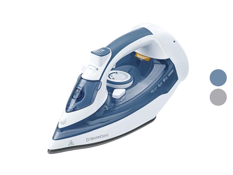 Silvercrest stoomstrijkijzer in wit en blauw, 2400W.