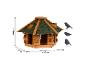 Houten vogelhuisje met groen dak, afmetingen 24x37x43 cm, met vogelsilhouetten.