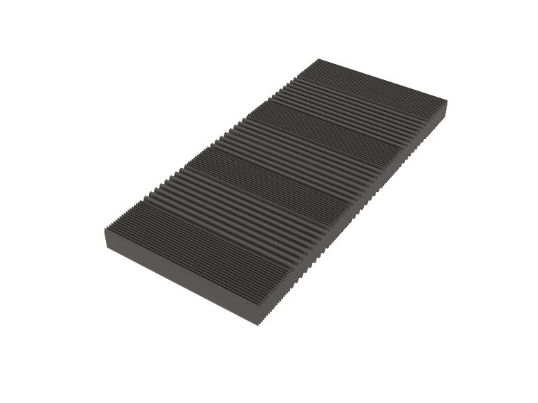 Een zwart, geribbeld luchtfilter.