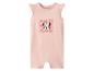 Roze babyromper met ruchesmouwtjes en Minnie Mouse-print.